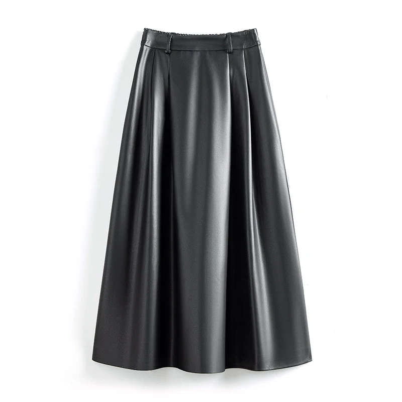 Plus size 5XL Split Sheepskin Skirt for Women 2026 Fashion High Waist Belt A-line Long Skirt Chic Ladies Wine Red Leather Skirts