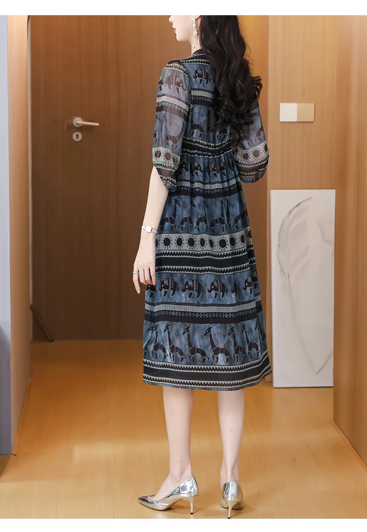 Boho Silk Chic Luxury Long Dress for Women Spring Summer Vintage Chiffon Hepburn Party Dress 2026 Elegant Casual Prom Clothes