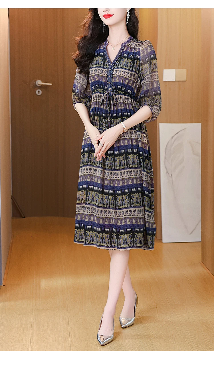 Boho Silk Chic Luxury Long Dress for Women Spring Summer Vintage Chiffon Hepburn Party Dress 2026 Elegant Casual Prom Clothes