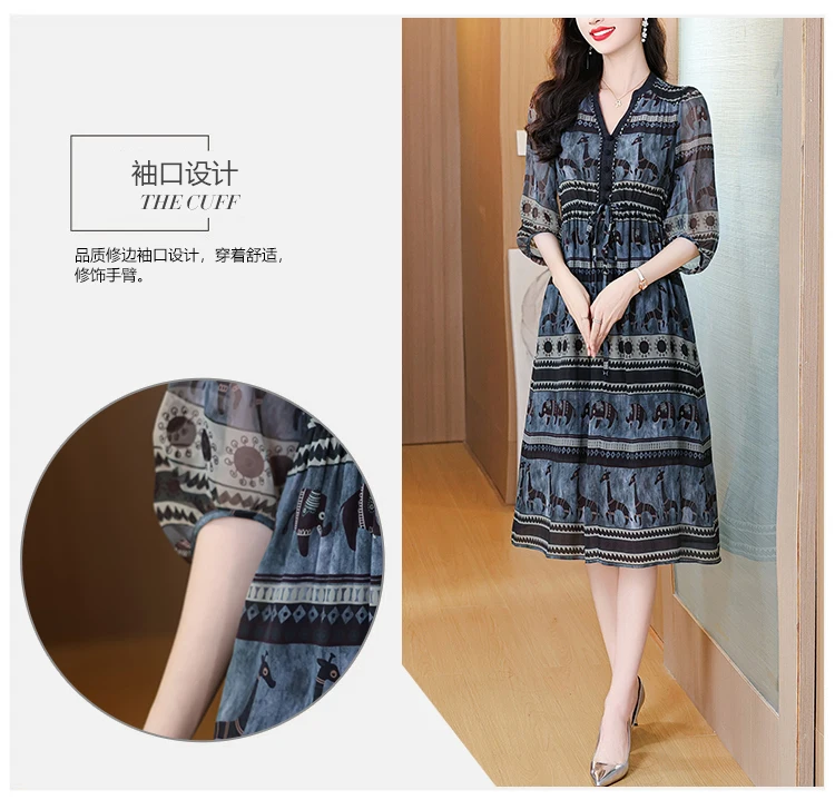 Boho Silk Chic Luxury Long Dress for Women Spring Summer Vintage Chiffon Hepburn Party Dress 2026 Elegant Casual Prom Clothes