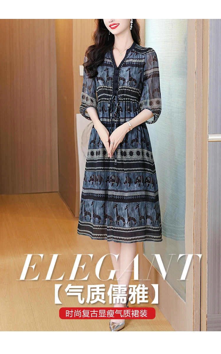 Boho Silk Chic Luxury Long Dress for Women Spring Summer Vintage Chiffon Hepburn Party Dress 2026 Elegant Casual Prom Clothes