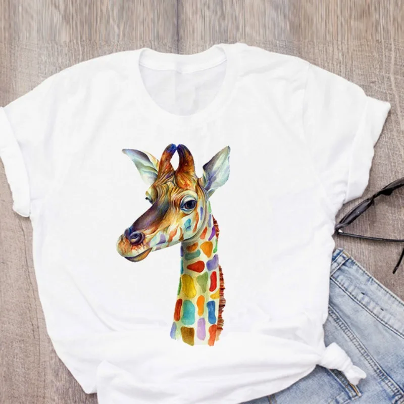 Women's Short-sleeved T-shirt Giraffe Print Base Harajuku Tops Aesthetic Clothes Graphic T Shirts Summer polyester fiber