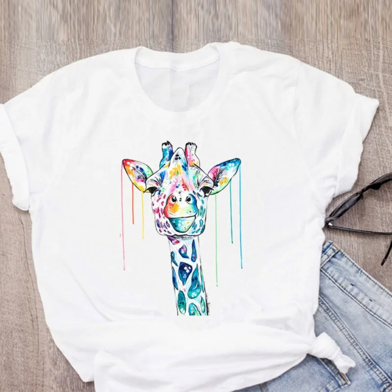 Women's Short-sleeved T-shirt Giraffe Print Base Harajuku Tops Aesthetic Clothes Graphic T Shirts Summer polyester fiber