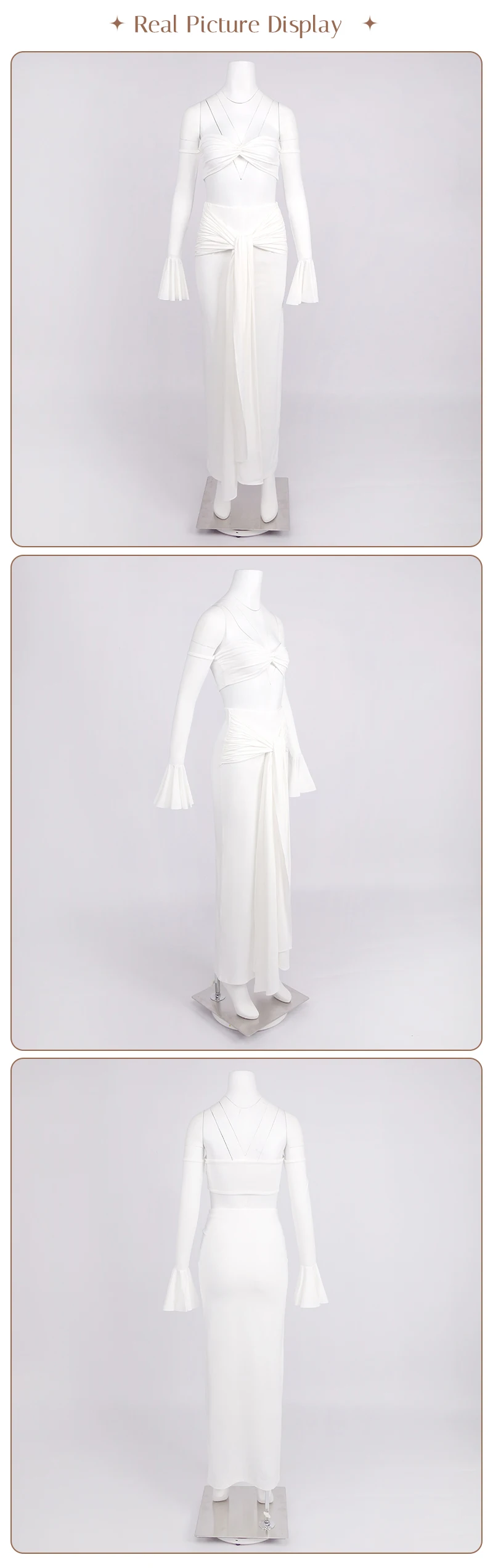 VC White Two-Piece Beach Outfit – Off-Shoulder Crop Top&High-Waist Maxi Skirt Set for Vacation&Resort Wear Y2K Ruched Dress Set
