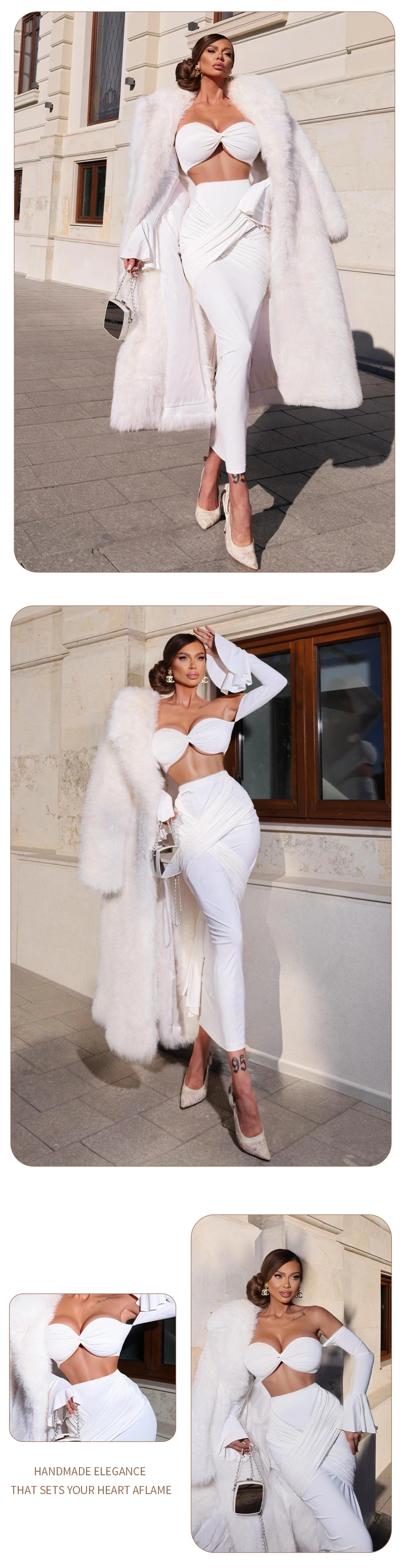 VC White Two-Piece Beach Outfit – Off-Shoulder Crop Top&High-Waist Maxi Skirt Set for Vacation&Resort Wear Y2K Ruched Dress Set