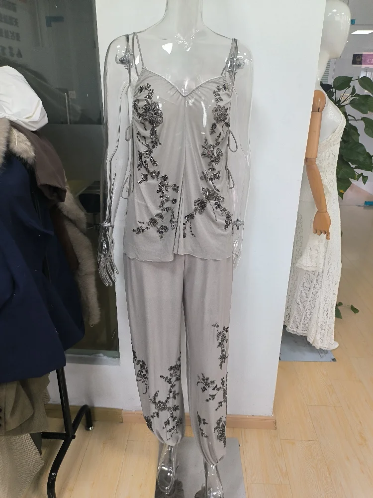 French Relaxed Set Chiffon Vintage Elegant Top Wide Leg Pants Women Sheer Beach Chic Female Stylish Vacation Summer Wear