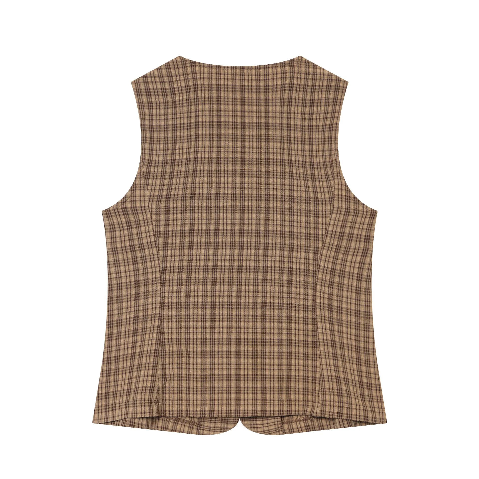 Vintage Plaid 2 Piece Set Women Casual Single Breasted Vest Top and Drawstring Wide Leg Pants Suits Elegant Female Match Sets