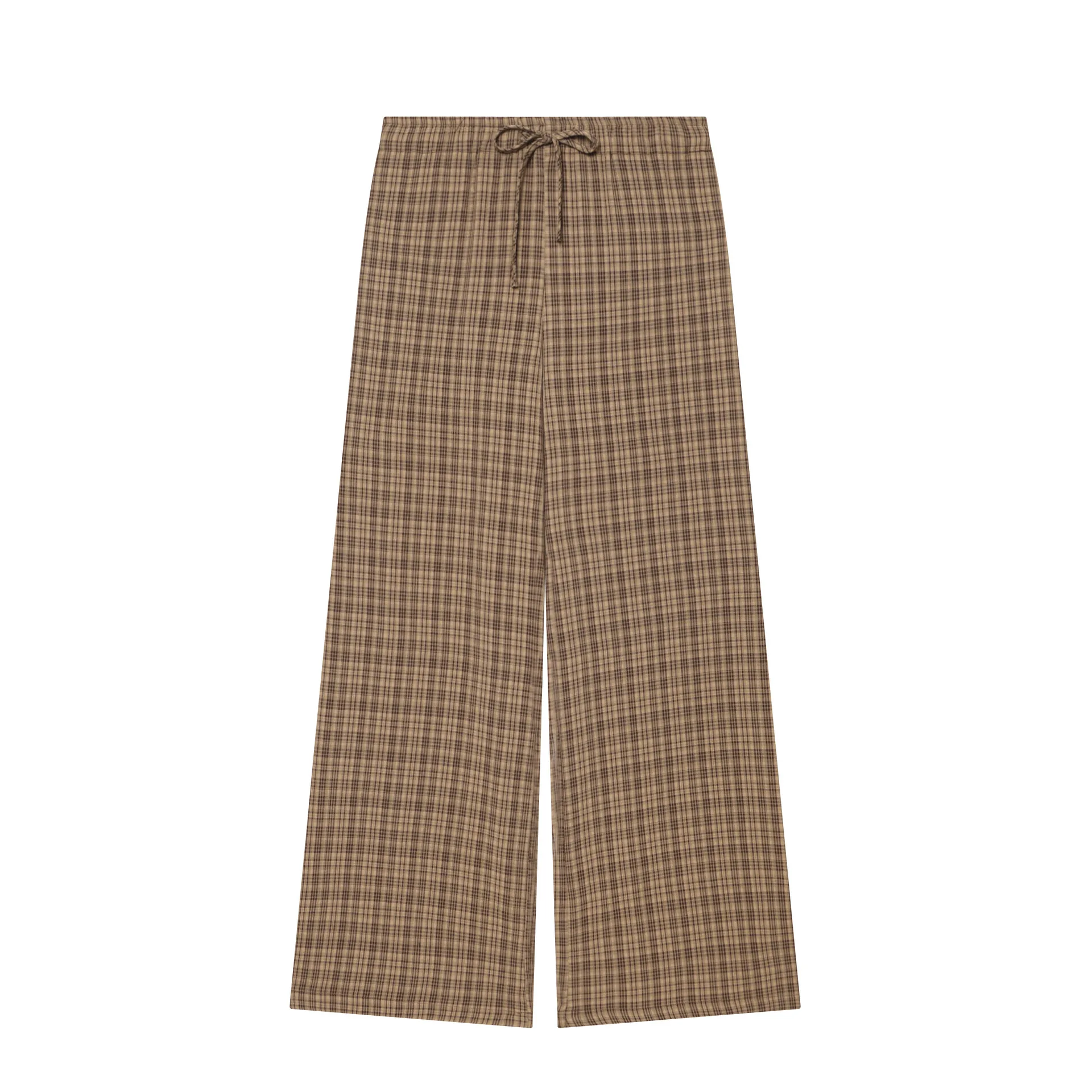 Vintage Plaid 2 Piece Set Women Casual Single Breasted Vest Top and Drawstring Wide Leg Pants Suits Elegant Female Match Sets