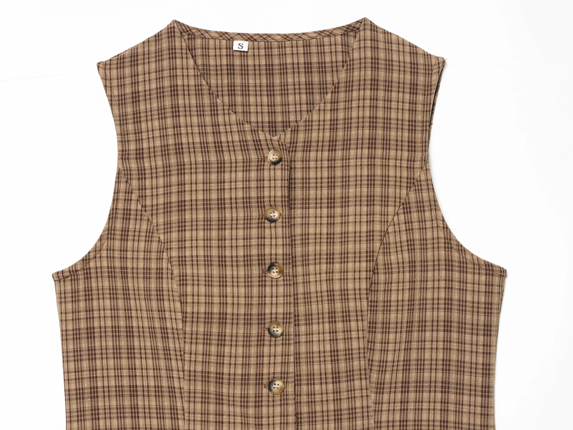 Vintage Plaid 2 Piece Set Women Casual Single Breasted Vest Top and Drawstring Wide Leg Pants Suits Elegant Female Match Sets