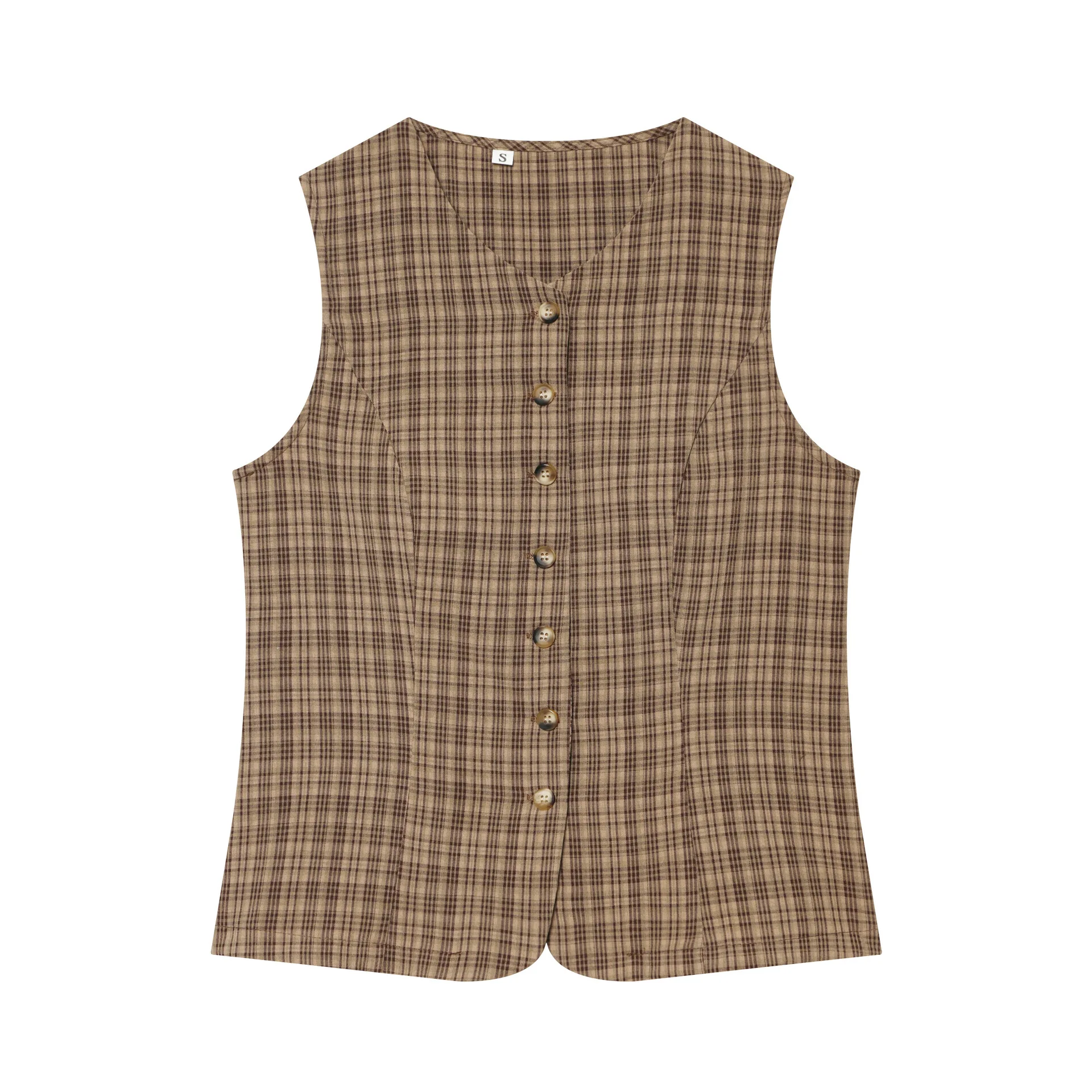 Vintage Plaid 2 Piece Set Women Casual Single Breasted Vest Top and Drawstring Wide Leg Pants Suits Elegant Female Match Sets