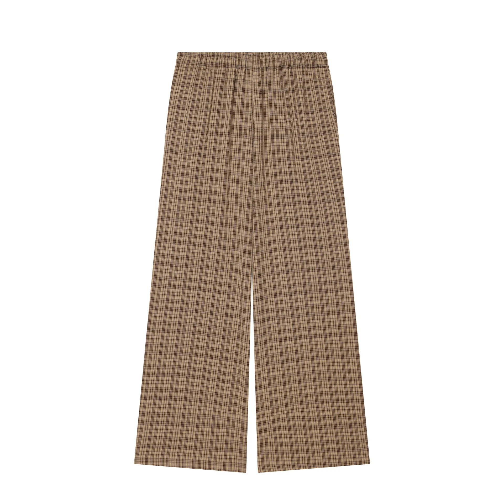 Vintage Plaid 2 Piece Set Women Casual Single Breasted Vest Top and Drawstring Wide Leg Pants Suits Elegant Female Match Sets