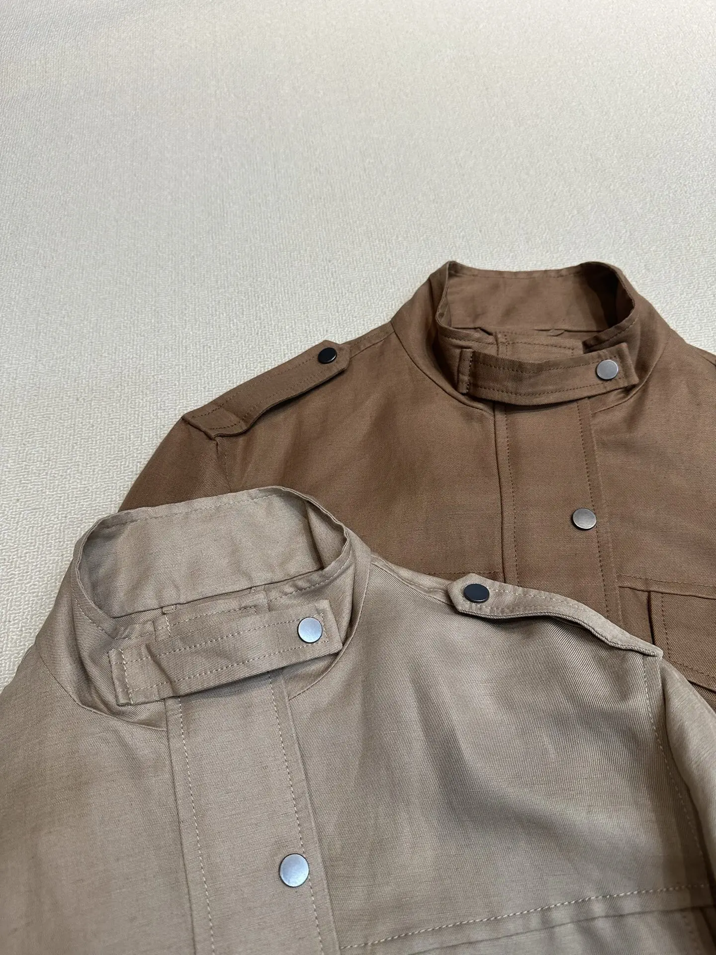 Women's 2026 Spring Summer New Silk and Linen Stand up Collar Jacket All-match
