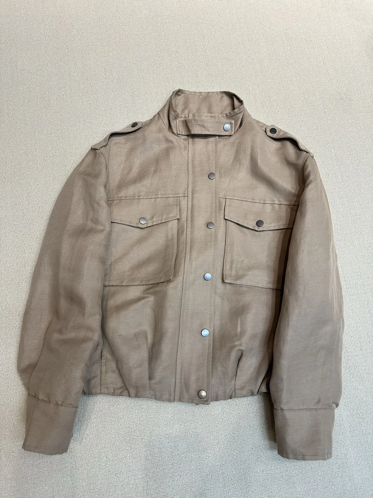 Women's 2026 Spring Summer New Silk and Linen Stand up Collar Jacket All-match