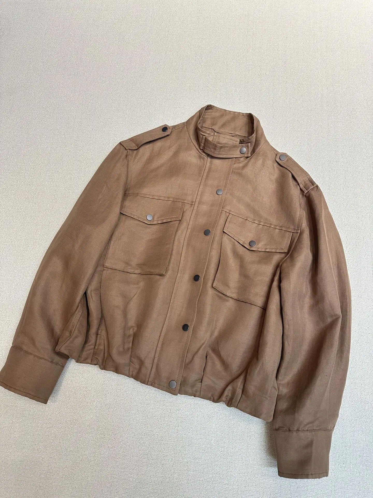 Women's 2026 Spring Summer New Silk and Linen Stand up Collar Jacket All-match