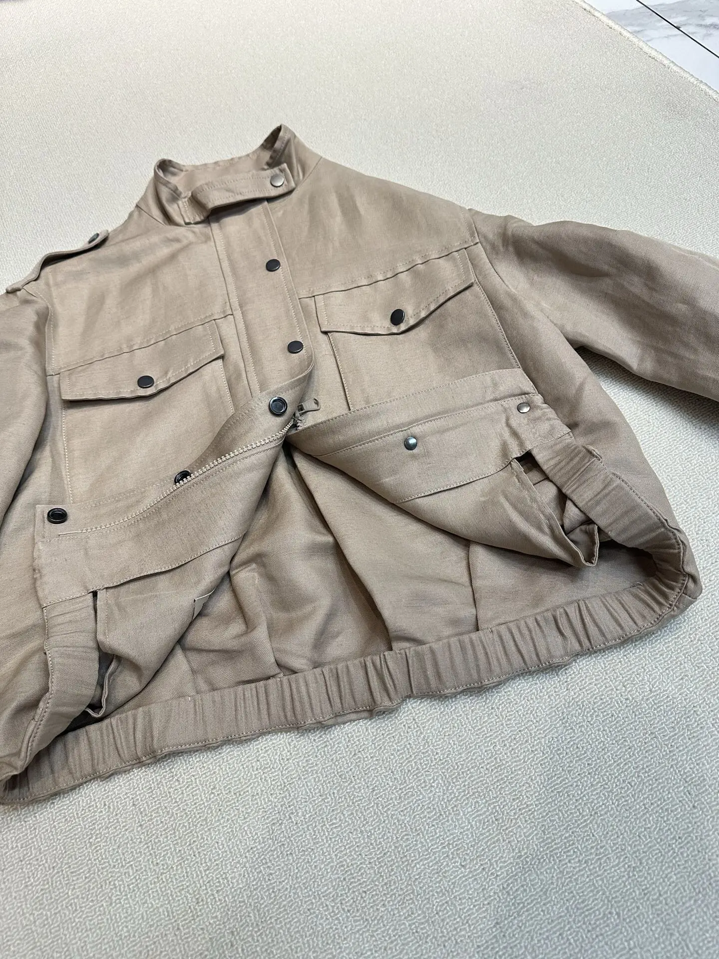 Women's 2026 Spring Summer New Silk and Linen Stand up Collar Jacket All-match