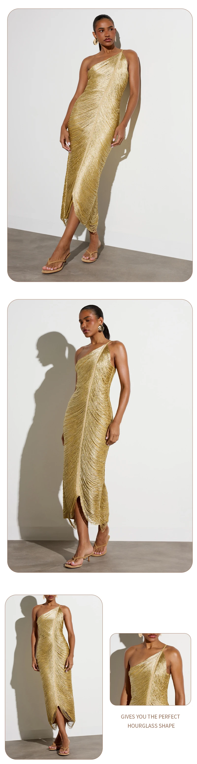 2026 Gold One Shoulder Ruched Maxi Dress Shimmering Metallic Bodycon Midi Gown with Front Slit for Formal Gala платье женское