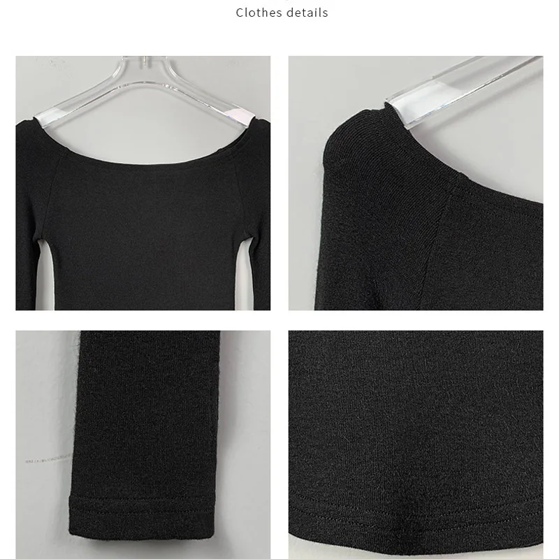 Women's Slim Fit Long Sleeve T-Shirt Cotton Crop Top Black White Slash Neck Tee Shirt Sexy Femme 2026