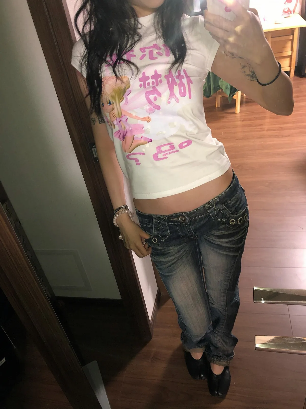 Tonngirls Y2k Japanese Print Graphic Tops Women Short Sleeve Cotton Tshirts Aesthetic 2000s Funny Casual Vintage Tops Korean