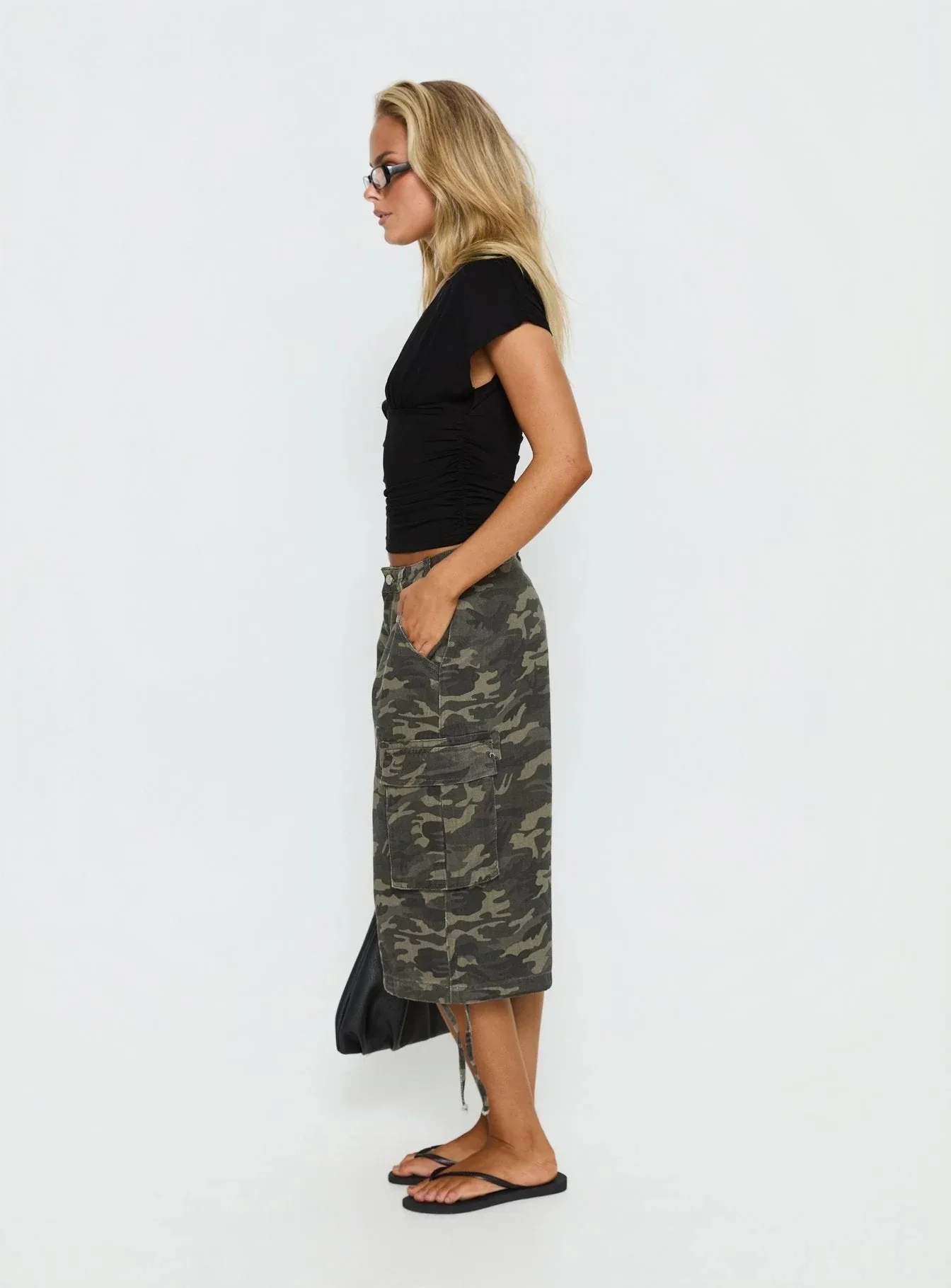 STYLISH LADY Vintage Baggy Cargo Capri Pants 2026 Women Camo Pocket Drawstring Hem Casual Loose Street Wide Leg Mid Jeans