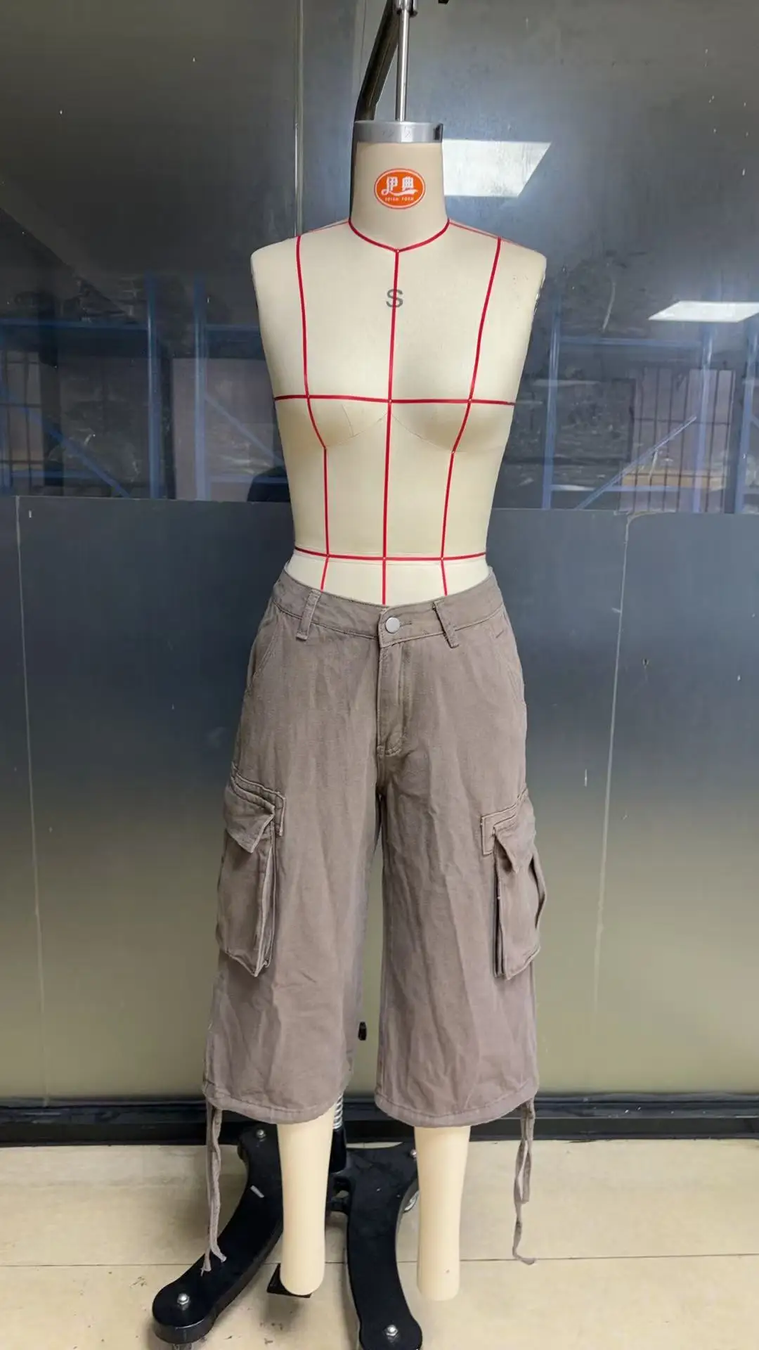 STYLISH LADY Vintage Baggy Cargo Capri Pants 2026 Women Camo Pocket Drawstring Hem Casual Loose Street Wide Leg Mid Jeans