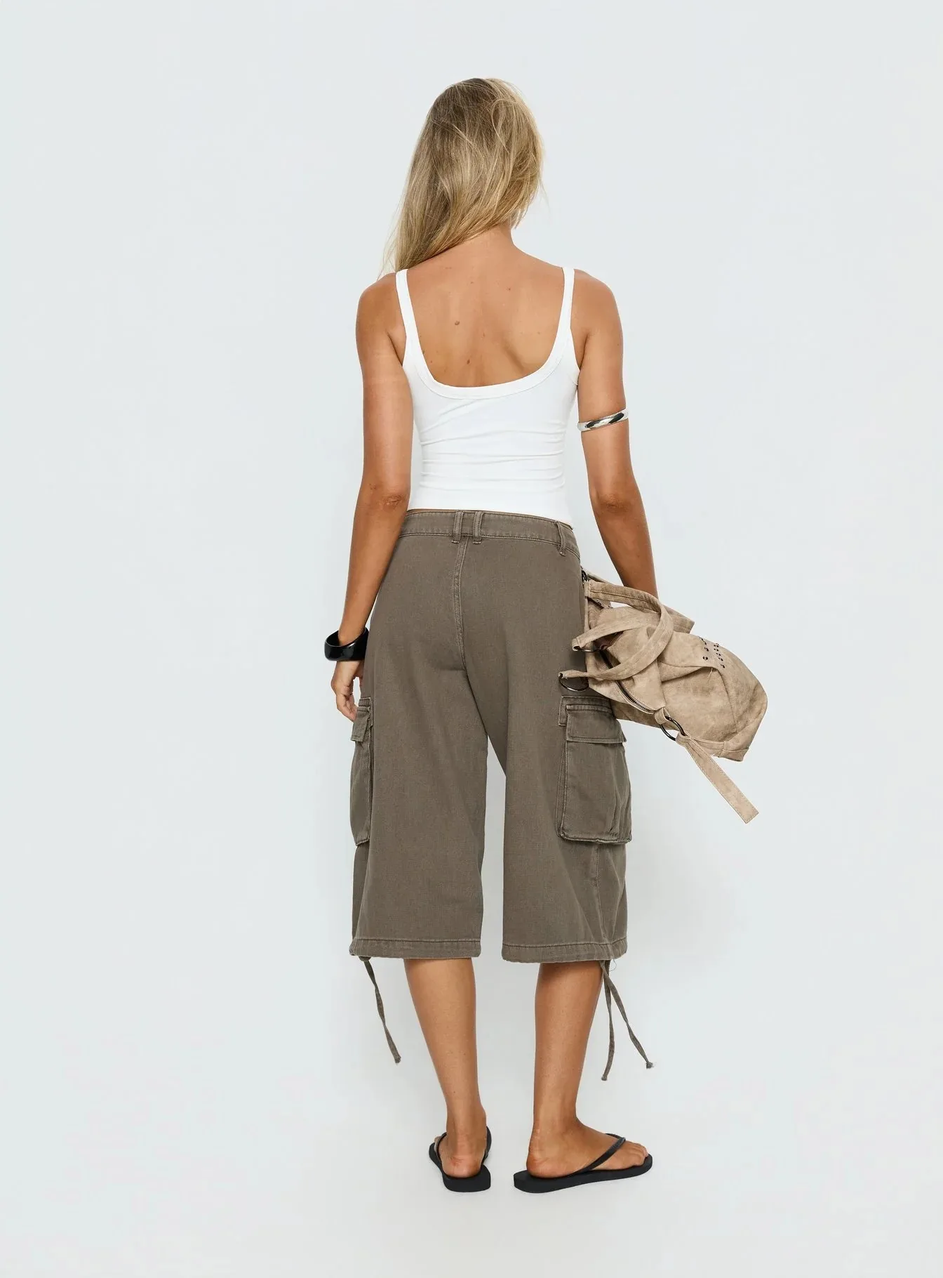STYLISH LADY Vintage Baggy Cargo Capri Pants 2026 Women Camo Pocket Drawstring Hem Casual Loose Street Wide Leg Mid Jeans
