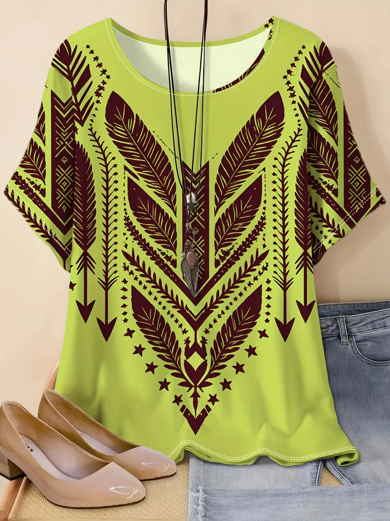 2026 Women's White Floral & Paisley Print Tie Neck Blouse Casual Loose Tops for Spring Summer Daily Wear & Vacation Occasions
