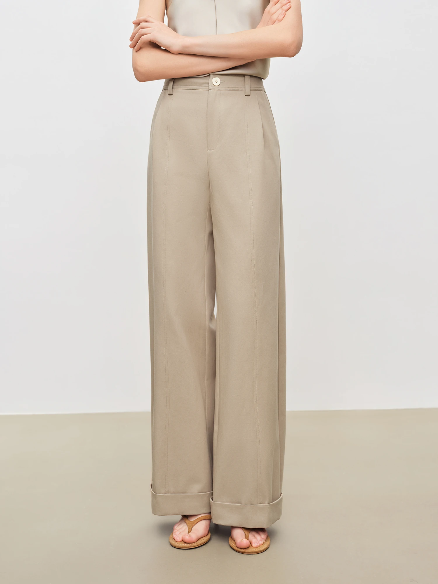 ZIQIAO Women's Lyocell Cotton Draped Straight Leg Casual Pants 2026 Summer New Gray Cuffed Trousers Khaki Deep Grey Pants