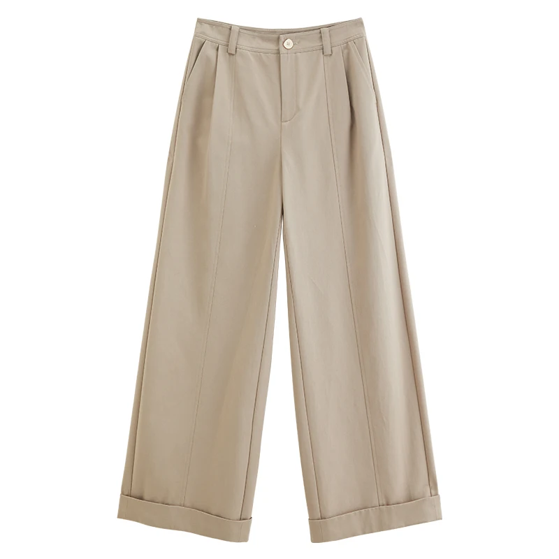 ZIQIAO Women's Lyocell Cotton Draped Straight Leg Casual Pants 2026 Summer New Gray Cuffed Trousers Khaki Deep Grey Pants