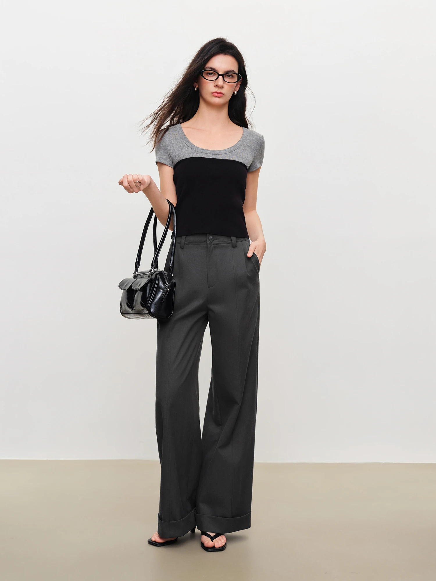 ZIQIAO Women's Lyocell Cotton Draped Straight Leg Casual Pants 2026 Summer New Gray Cuffed Trousers Khaki Deep Grey Pants