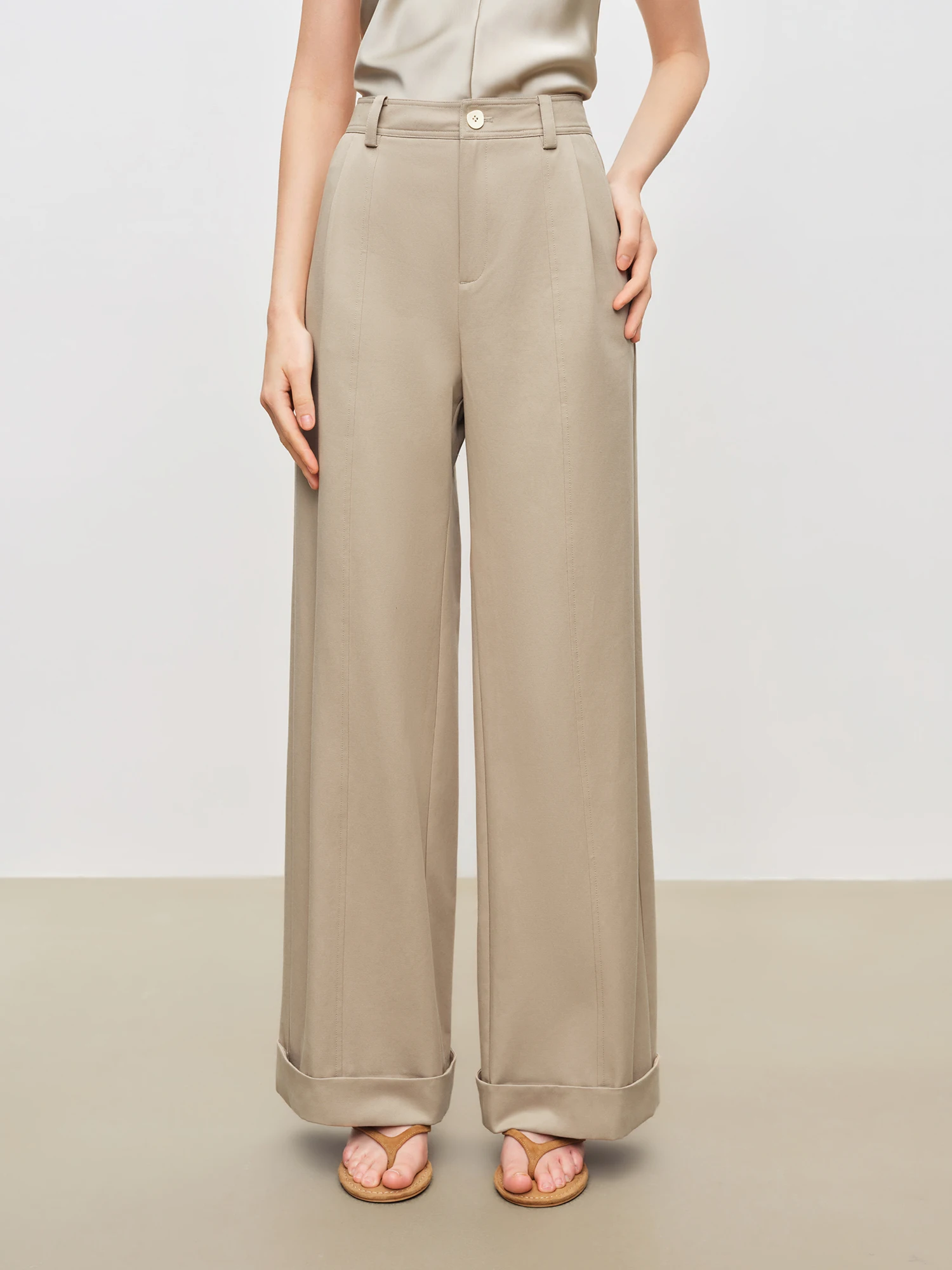 ZIQIAO Women's Lyocell Cotton Draped Straight Leg Casual Pants 2026 Summer New Gray Cuffed Trousers Khaki Deep Grey Pants