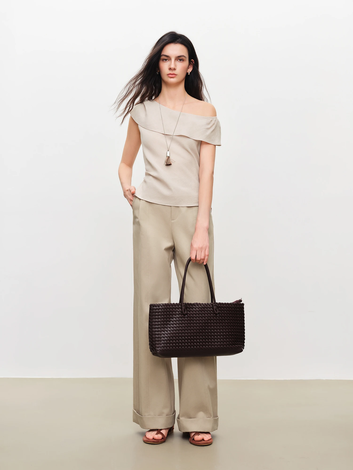 ZIQIAO Women's Lyocell Cotton Draped Straight Leg Casual Pants 2026 Summer New Gray Cuffed Trousers Khaki Deep Grey Pants