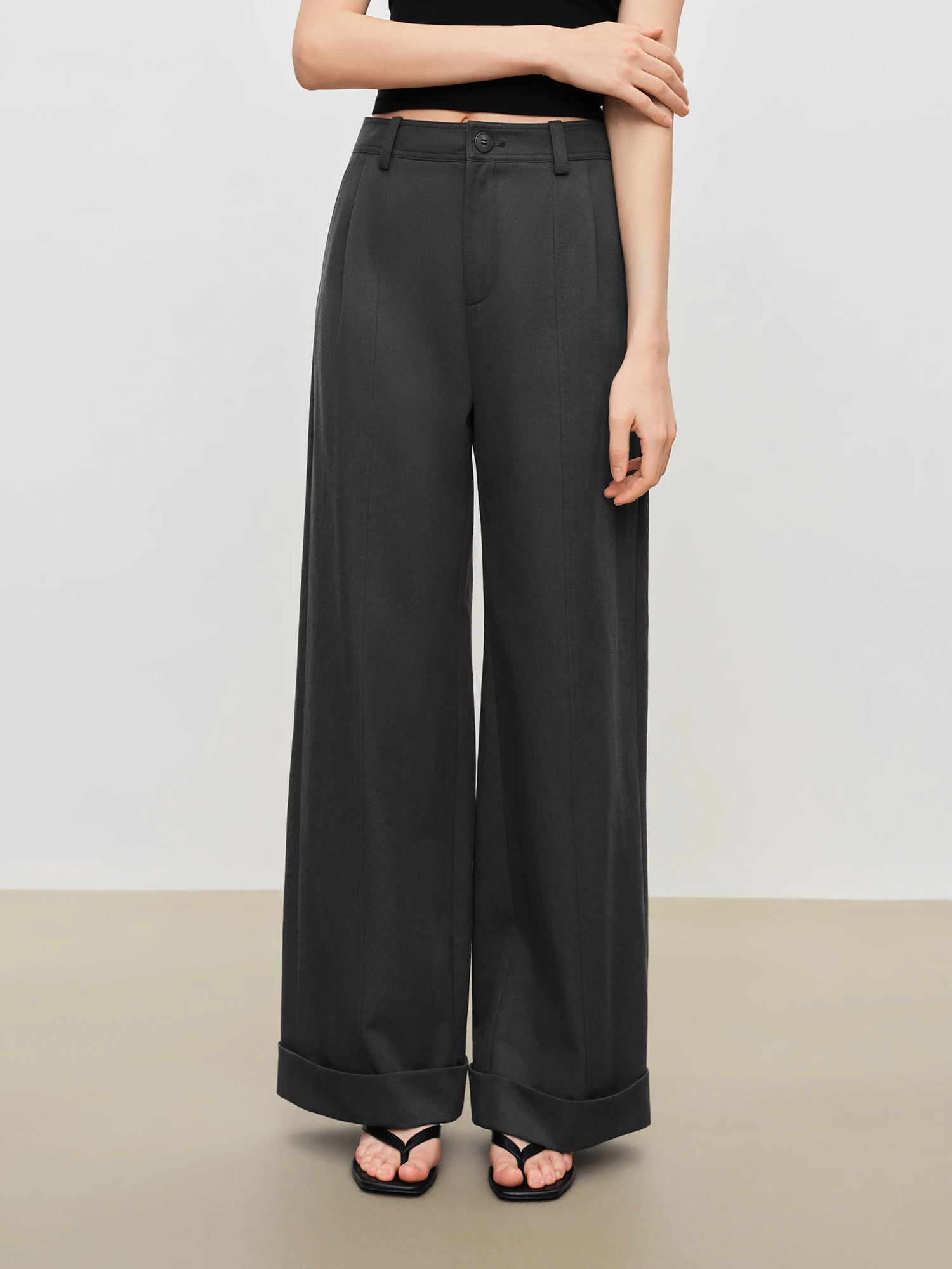 ZIQIAO Women's Lyocell Cotton Draped Straight Leg Casual Pants 2026 Summer New Gray Cuffed Trousers Khaki Deep Grey Pants