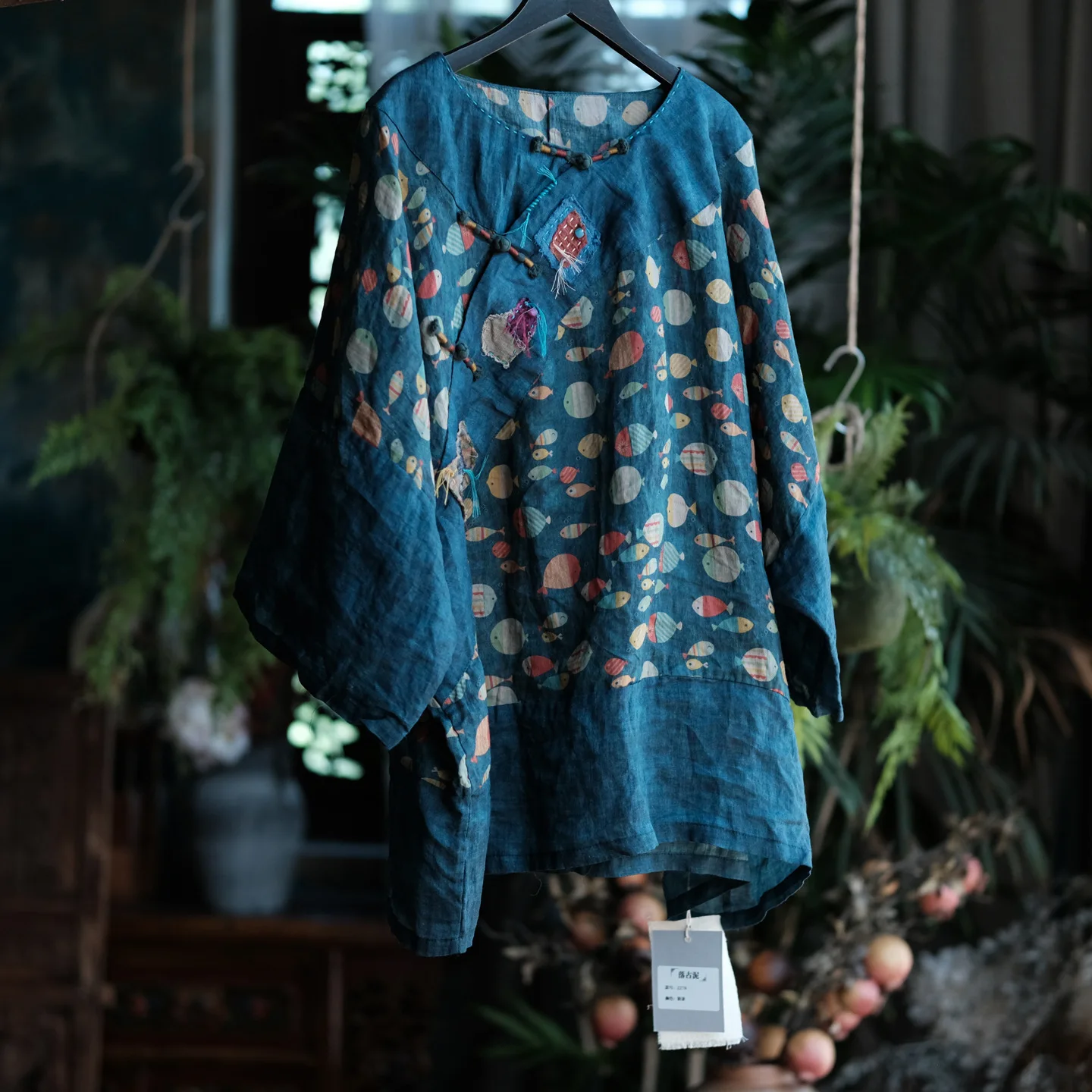 100% Ramie Women Casual Shirt New Arrival 2026 Chinese Style O-neck Vintage Print Loose Comfortable Female Tops Shirts M2785