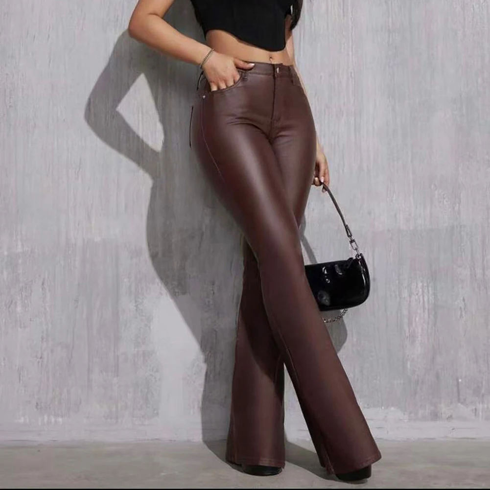 For Women For Night Out Y2K High Waist Leather Flared Pants Night Club Casual Outings Casual Wide Leg Leather Pants