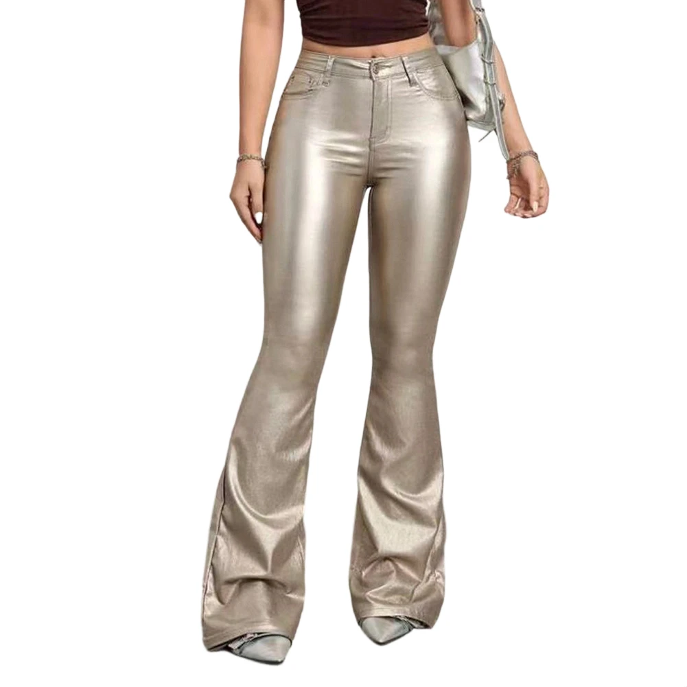 For Women For Night Out Y2K High Waist Leather Flared Pants Night Club Casual Outings Casual Wide Leg Leather Pants