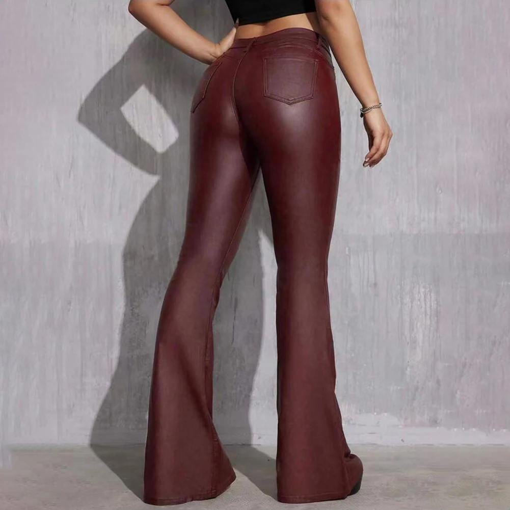 For Women For Night Out Y2K High Waist Leather Flared Pants Night Club Casual Outings Casual Wide Leg Leather Pants
