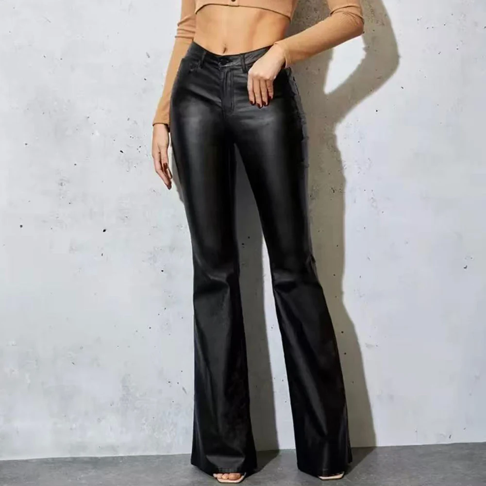 For Women For Night Out Y2K High Waist Leather Flared Pants Night Club Casual Outings Casual Wide Leg Leather Pants