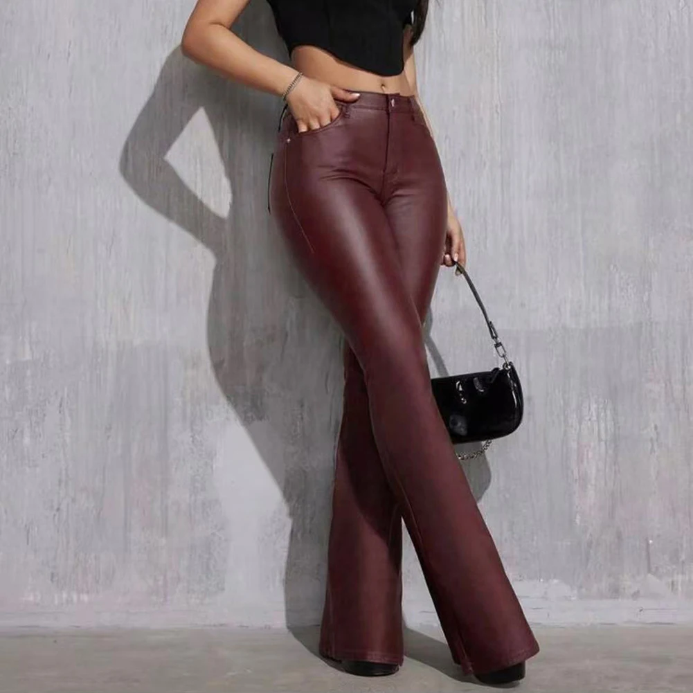 For Women For Night Out Y2K High Waist Leather Flared Pants Night Club Casual Outings Casual Wide Leg Leather Pants