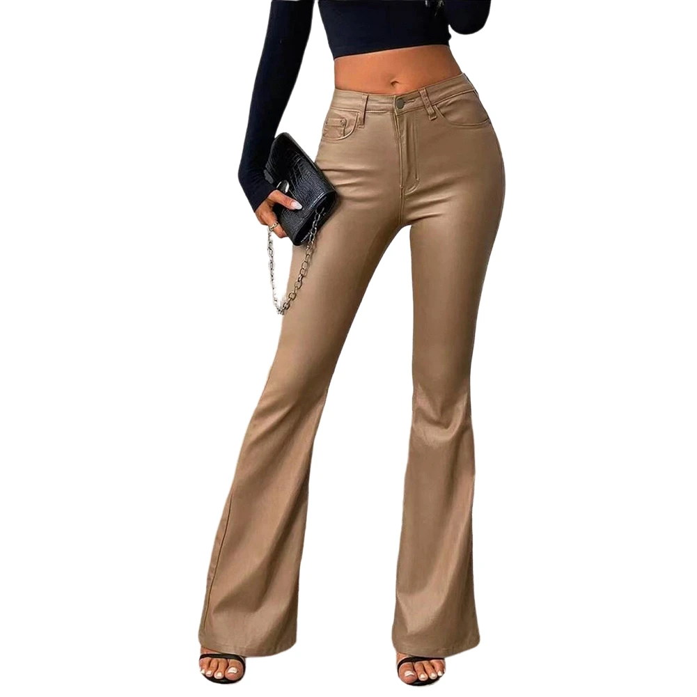 For Women For Night Out Y2K High Waist Leather Flared Pants Night Club Casual Outings Casual Wide Leg Leather Pants
