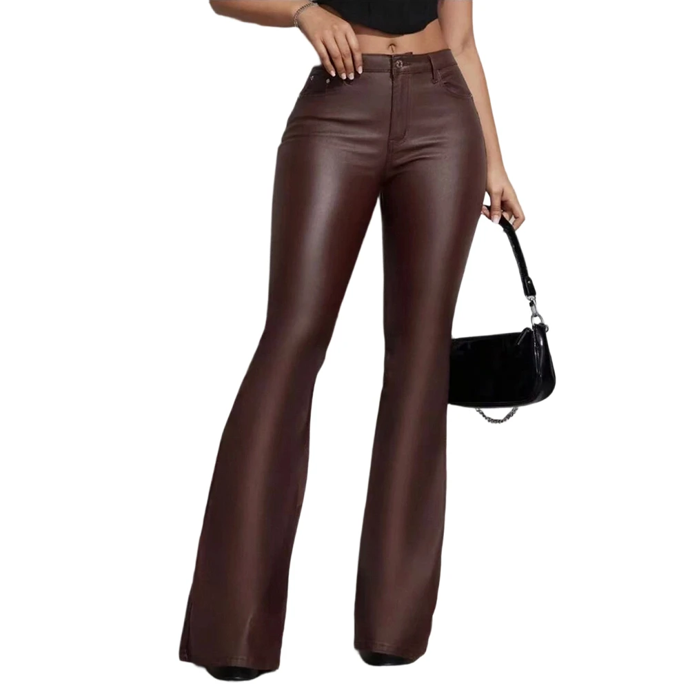 For Women For Night Out Y2K High Waist Leather Flared Pants Night Club Casual Outings Casual Wide Leg Leather Pants