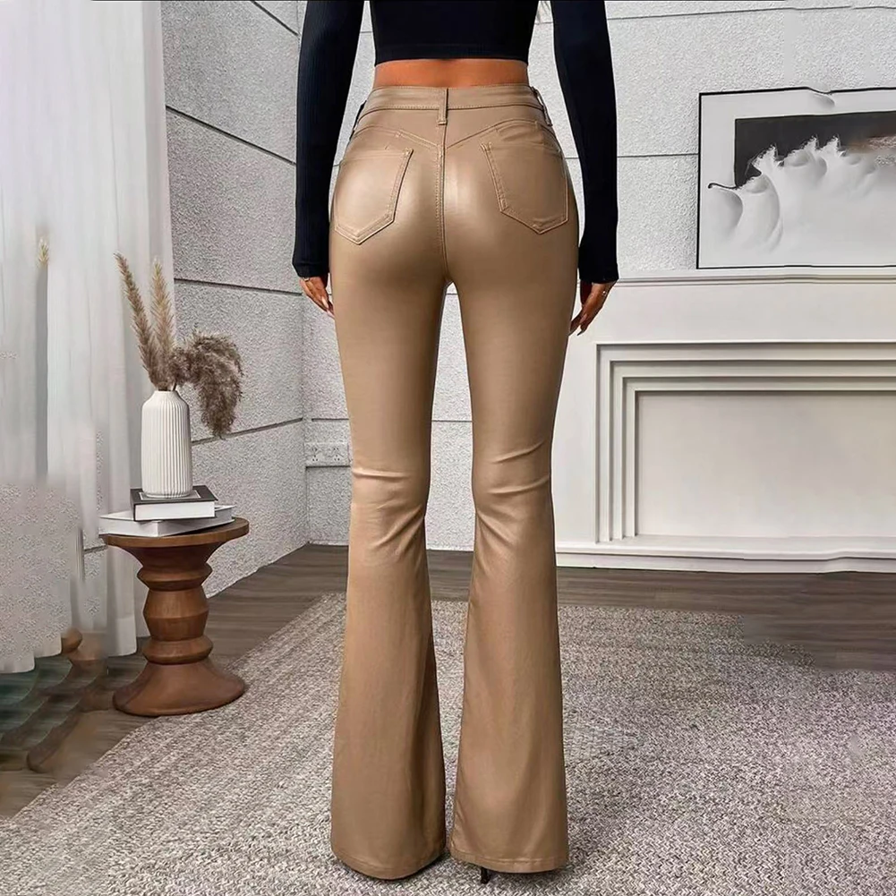 For Women For Night Out Y2K High Waist Leather Flared Pants Night Club Casual Outings Casual Wide Leg Leather Pants