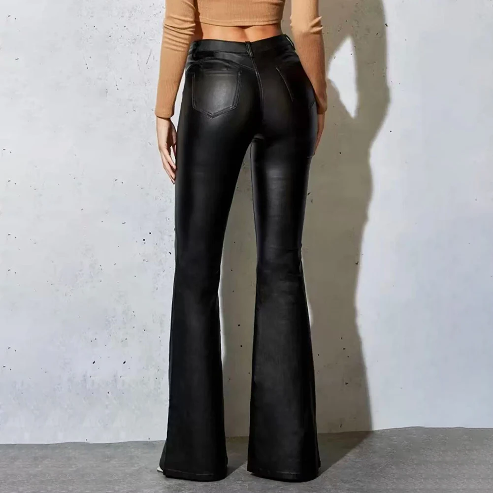 For Women For Night Out Y2K High Waist Leather Flared Pants Night Club Casual Outings Casual Wide Leg Leather Pants