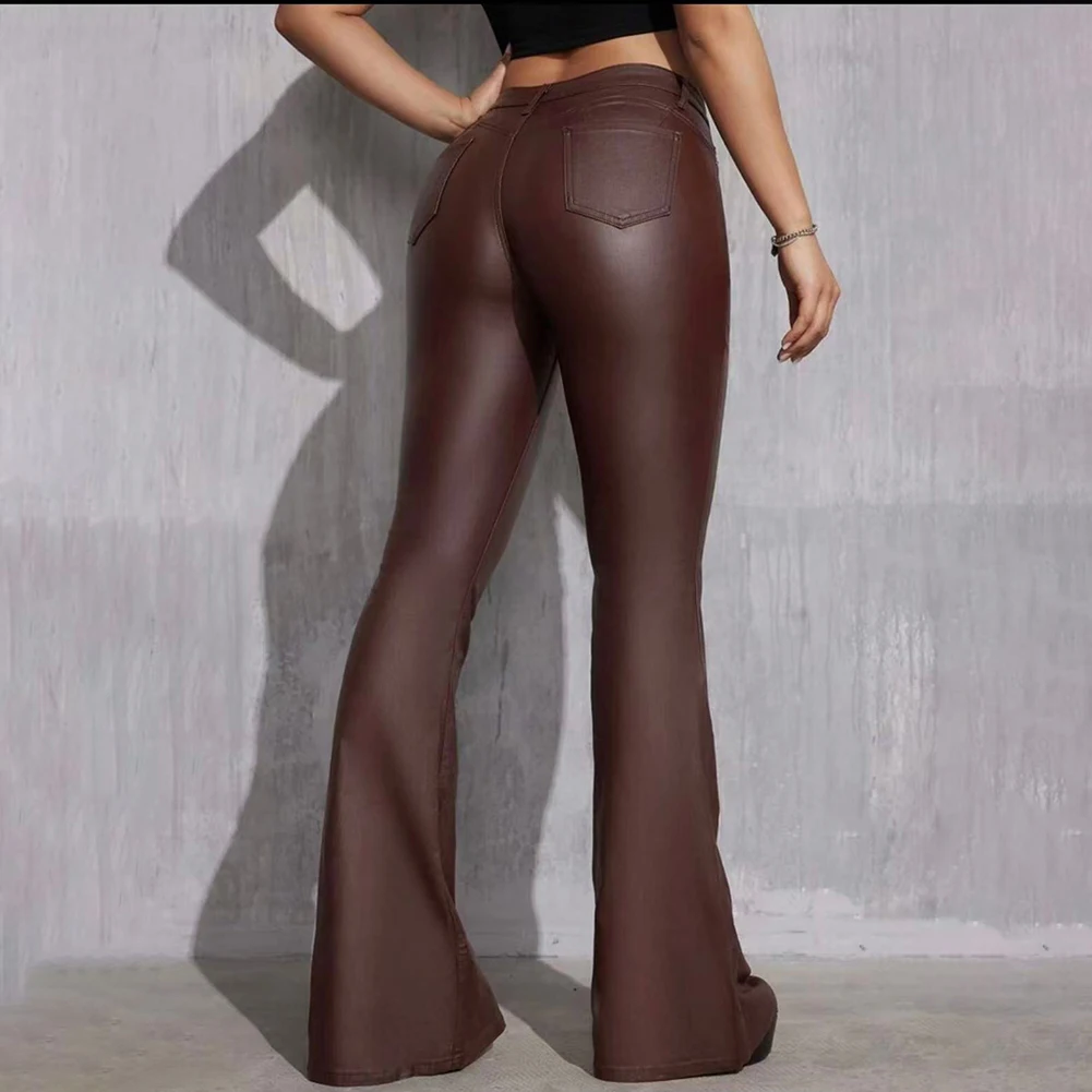 For Women For Night Out Y2K High Waist Leather Flared Pants Night Club Casual Outings Casual Wide Leg Leather Pants