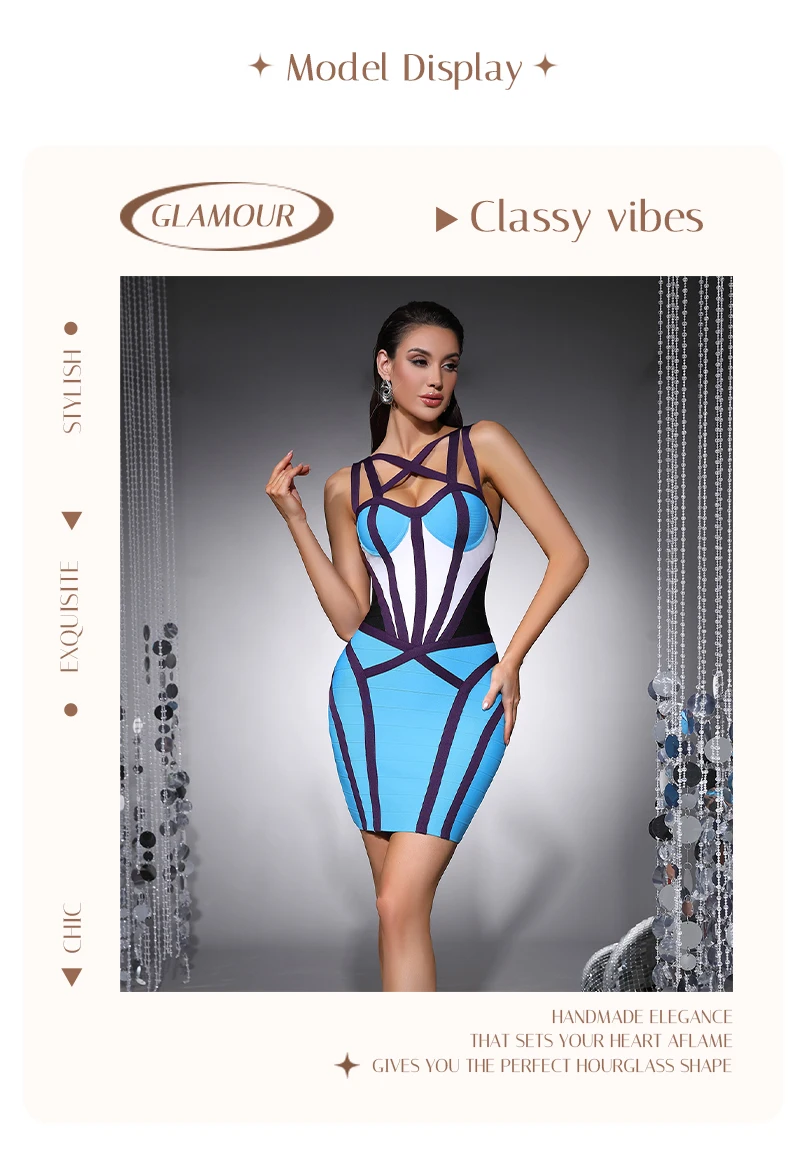 VC Bandage Bodycon Mini Dress Women Cut Out Strappy Club Dress Sexy Sleeveless Cocktail Party Dress Elegant Slim Fit Outfit