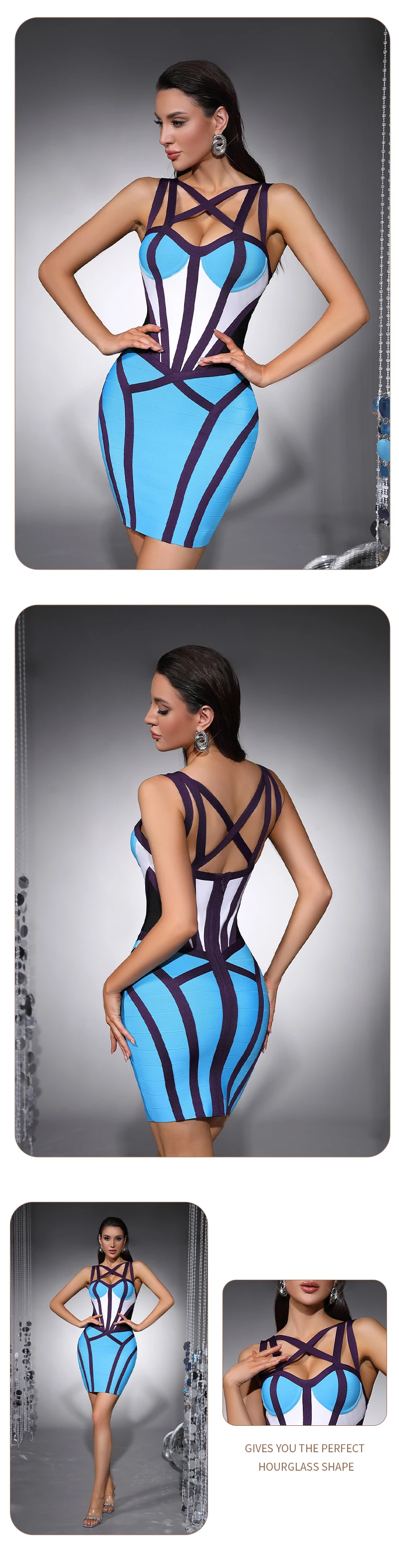 VC Bandage Bodycon Mini Dress Women Cut Out Strappy Club Dress Sexy Sleeveless Cocktail Party Dress Elegant Slim Fit Outfit