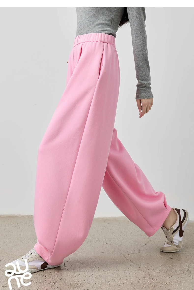 TOYOUTH Women's Rose Pink Elastic Waist Tapered Balloon Pants 2026 Autumn New Loose Fit Slimming