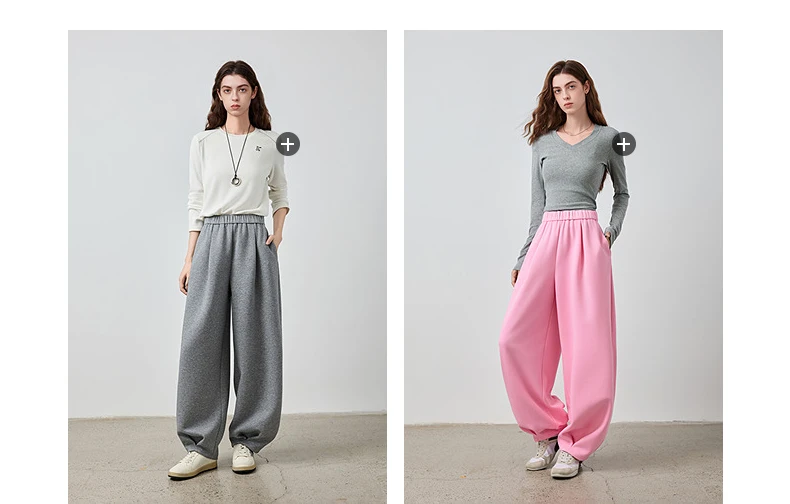 TOYOUTH Women's Rose Pink Elastic Waist Tapered Balloon Pants 2026 Autumn New Loose Fit Slimming