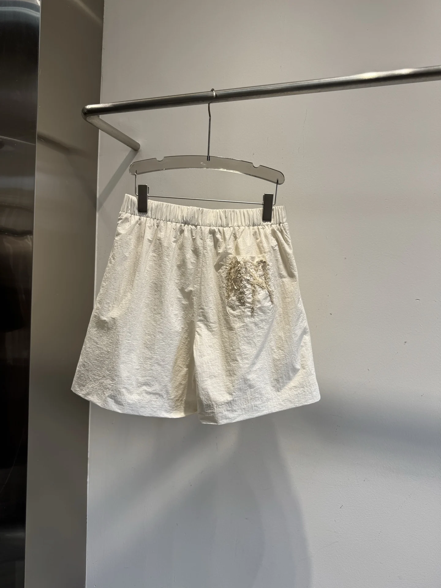 2026 Women's Summer Two-Piece Set: Embroidered Sequin Button-Down Shirt and Elastic-Waist Shorts