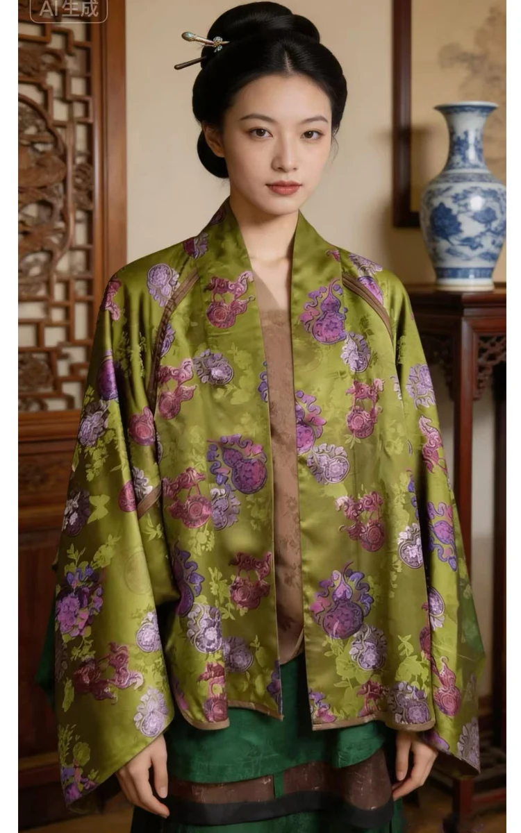 High Quality Spring and Summer NewV- Neck  Chinese Style Gourd jacquard Silk Fabric Women's Jacket M-L