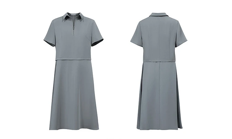 Amii Women's Casual Dresses 2026 Summer New Lapel Zip Half Placket Fitted Waist Office Short Sleeve Midi Dress Women 12642146